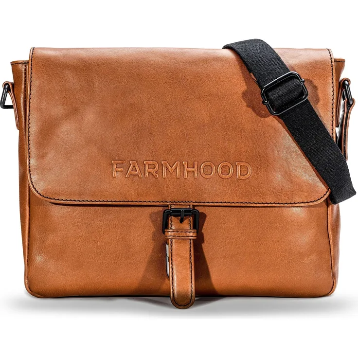 Farmhood Aktentasche Memphis, Leder mit zwei Steckfächern und Reißverschlussfach, braun