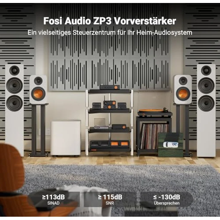 Fosi Audio ZP3 Symmetrischer Vorverstärker mit 2 RCA/XLR Eingängen, RCA/XLR/Sub-Out, HPF Hochpassfilter und Tone Control für 2.0/2.1 Home Audio System – Bild 2