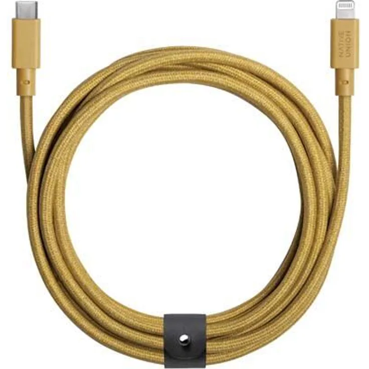 NATIVE UNION Eco Belt USB-C / USB-C Kabel, 2,4 m, Gelb, verstärkt mit DuPont™ Polyamid®-Fasern, über 15.000 Biegungen haltbar