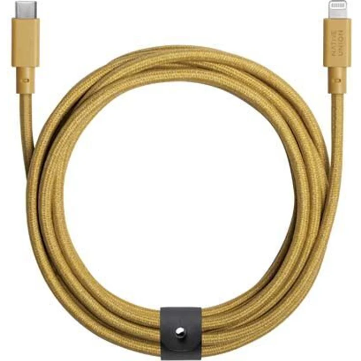 NATIVE UNION Eco Belt USB-C / USB-C Kabel, 2,4 m, Gelb, verstärkt mit DuPont™ Polyamid®-Fasern, über 15.000 Biegungen haltbar