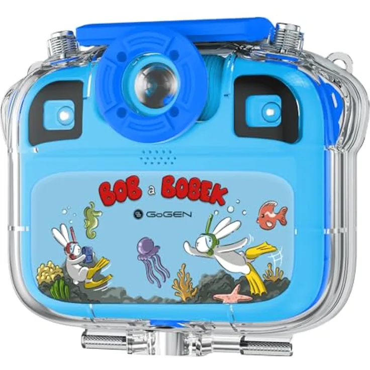 GOGEN Aqua Foto Kinderkamera, 12 MP, Full HD Video, wasserdicht IP68, Selfie-Kamera, USB-C, microSD bis 32 GB, Blau