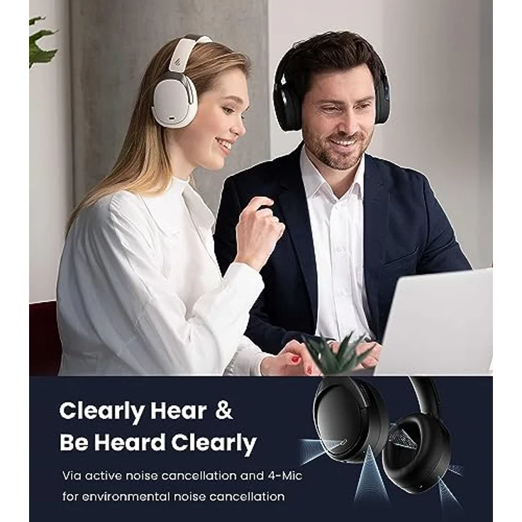 Edifier WH950NB Hybrid Active Noise Cancelling Kopfhörer -LDAC Codec mit Hi-Res Audio und Custom EQ über App nach 55H Playtime mit Faltbarer drahtloser Over-Ear Bluetooth V5.3 Kopfhörer - Schwarz – Bild 4