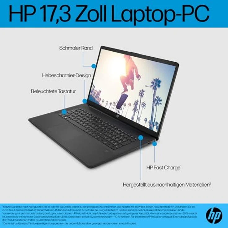 HP Laptop 17,3" FHD, AMD Ryzen 5 7520U, 8GB DDR5 RAM, 512GB SSD, AMD Radeon, Windows 11, QWERTZ, Schwarz, inkl. 25GB Dropbox-Speicher für 12 Monate – Bild 4