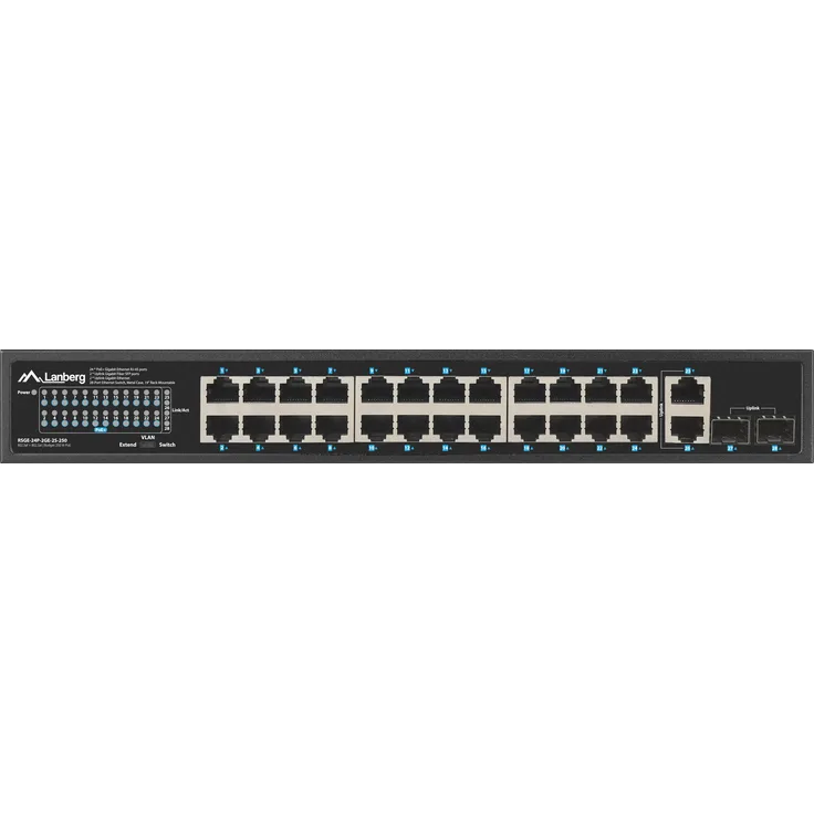 Lanberg RSGE-24P-2GE-2S-250 network switch Unmanaged (26 Ports), Netzwerk Switch, PoE+ rack 19inch 24x 1GB 2x SFP 250W, blau