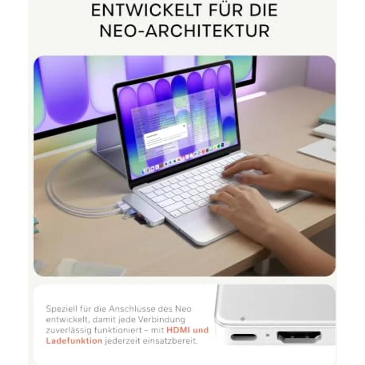 SATECHI USB-C Snap Hub 6-in-2 für MacBook Neo, Silber, 4K/60 Hz HDMI, USB-A und USB-C Ports, SD/microSD-Kartenleser, 45 W Passthrough-Laden – Bild 2