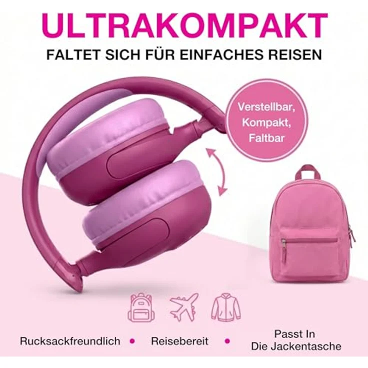 JLab Audio JBuddies Pop, 2-in-1 kabellose Kinderkopfhörer, On-Ear, volumen-sicher, pink – Bild 7