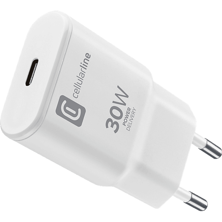 CELLULAR LINE GAN SLIM 30W PD Ladegerät, USB-C Wall Charger für Smartphones und Tablets, Weiß