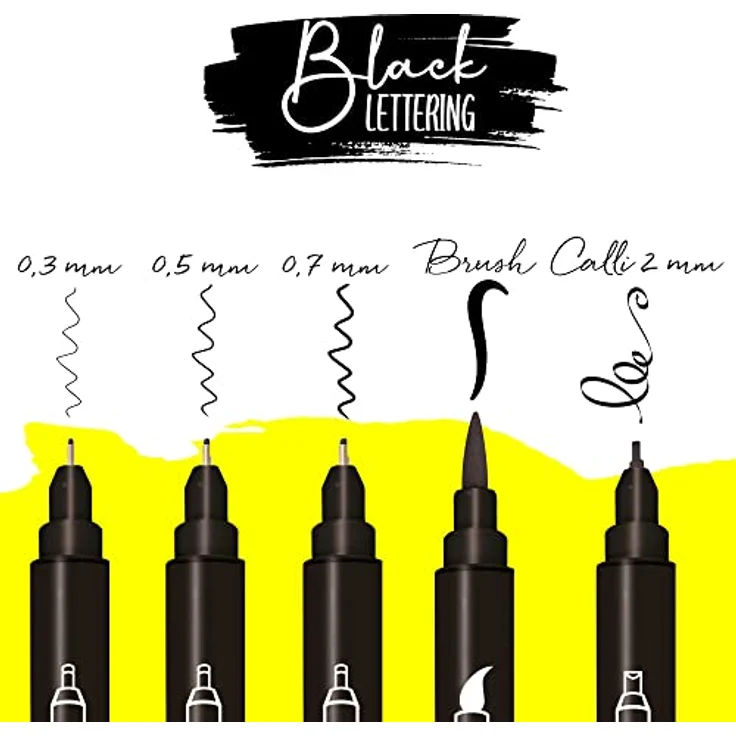 ONLINE 19114 Tuschestifte 5er Set, schwarz, verschiedene Strichstärken (0,3 - 2mm, Brush) im Kartonetui – Bild 3