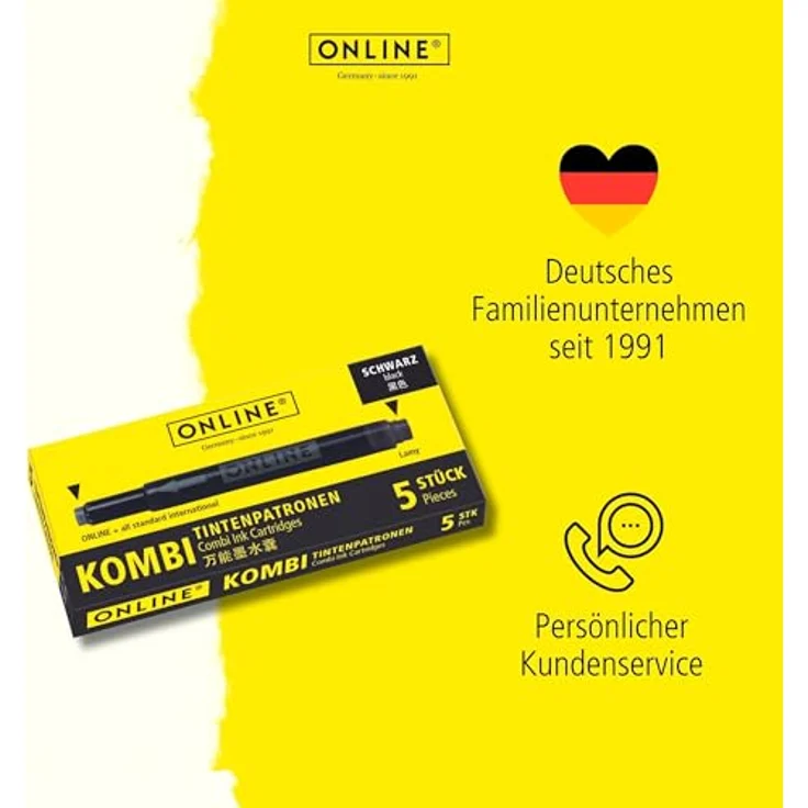 Online Pen Kombi-Tintenpatronen, 5 Stück schwarz, für Standard- und LAMY-Füller, hoher Tintenfluss – Bild 6