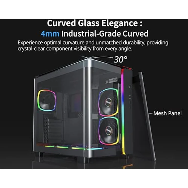 Montech King 95 PRO Dual-Chamber ATX Mid-Tower PC-Gaming-Gehäuse, gebogene gehärtete Glasfront, hoher Luftstrom, sechs ARGB PWM Lüfter, Schwarz – Bild 3