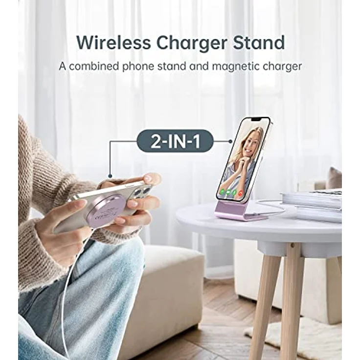 Mag-Safe Ladegerät,Wireless Charger mit iPhone ladestation,induktive ladestation,magnetisch Induktionsladegerät,Kabellos Schnellladegerät kompatibel für iPhone 14/13/12/11 Pro Max Plus Rosa – Bild 2