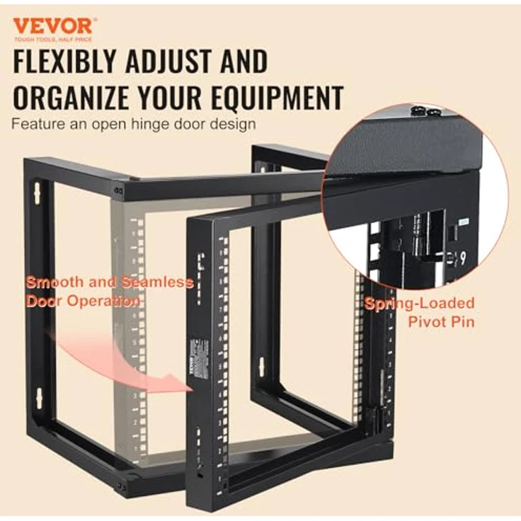 VEVOR 9U Server-Rack, Wandhalterung für 48,3 cm IT- und AV-Geräte, offener Rahmen, 68 kg Tragfähigkeit, 45,7 cm tief – Bild 2
