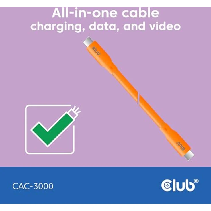 Club3D CAC-3000 USB4 Gen2x2 Type-C, Bi-Direktional, 4K60Hz, Datenübertragung 20Gbps, PD 240W (48V/5A), 2m, orange – Bild 4
