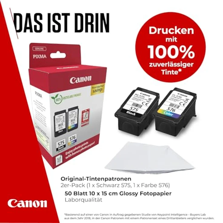 Canon PG-575/CL-576 Photo Value Pack, 2-tlg Druckerpatronen mit 100 A4-Seiten pro Patrone und 50 Blatt GP-501 Foto Glanzpapier 10 x 15 cm – Bild 2