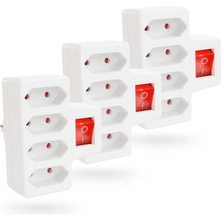greate. 3x 4er Steckdosenadapter mit Schalter max. 2300W - Mehrfachsteckdose 3-fach, Erhöhter Berührungsschutz, weiß