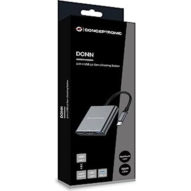 Conceptronic DONN18G 3-in-1 USB 3.2 Gen 1 Dockingstation, HDMI, USB 3.0, 100W USB PD, Grau, 4K Ultra HD – Bild 6