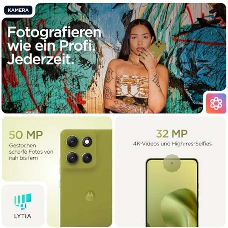Motorola Moto g86 5G Smartphone, 6,67“-Super-HD-Display, 50-MP-Kamera, 8 GB RAM, 256 GB, 5100 mAh, Android 15, Pantone Golden Cypress, inkl. Schutzcover – Bild 4