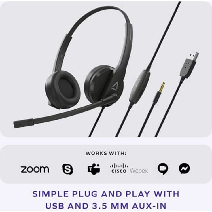 Creative HS-230 Headset, USB‑A & 3,5 mm Klinke, 40 mm Neodym‑Treiber, leichtes Design, Noise-Cancelling Mikrofon, schwarz – Bild 4