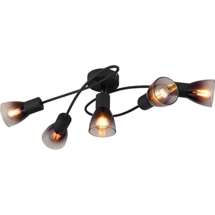 GLOBO Deckenlampe 5 flammig Deckenleuchte schwarz mit Glas rauchfarben klar, für Wohnzimmer und Schlafzimmer, 5x E14, LxH 58 x 16,5 cm – Bild 3