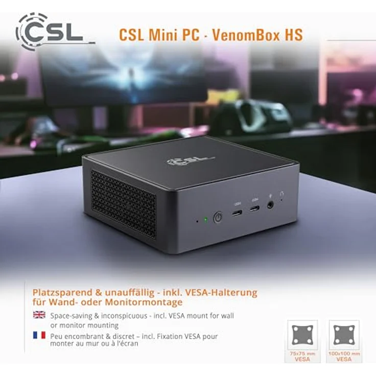CSL VenomBox HS, Desktop-PC mit AMD Ryzen 7 7840HS, 32 GB RAM, 4000 GB M.2 SSD, Radeon 780M, Schwarz – Bild 8