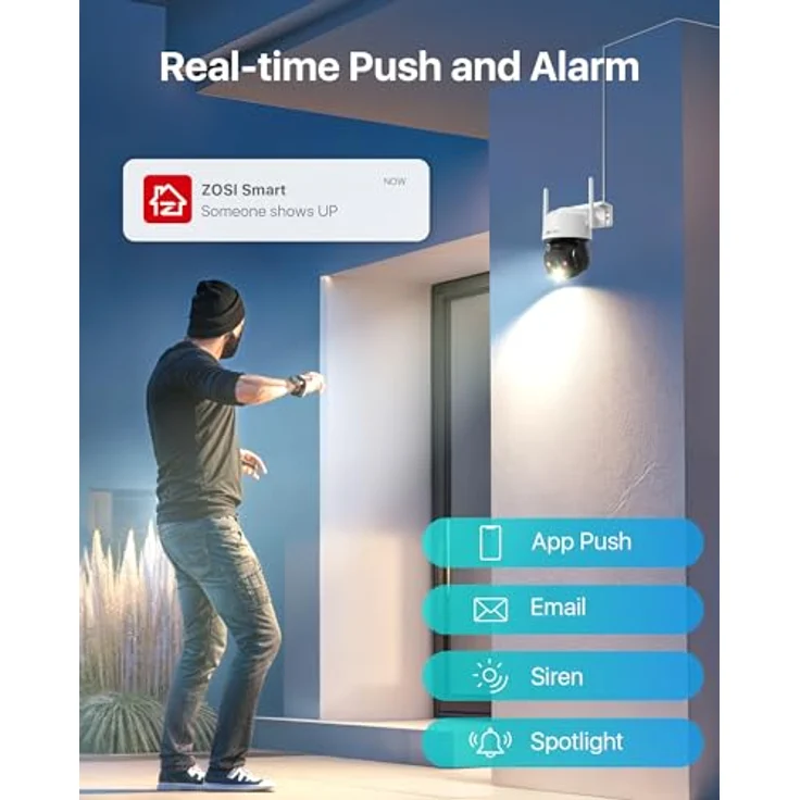 ZOSI C290, 1080p WLAN Domekamera für Außen mit 360° Pan/Tilt, AI Personen- und Fahrzeugerkennung, 2MP HD, Zwei-Wege-Audio, Plug-in Strom – Bild 4