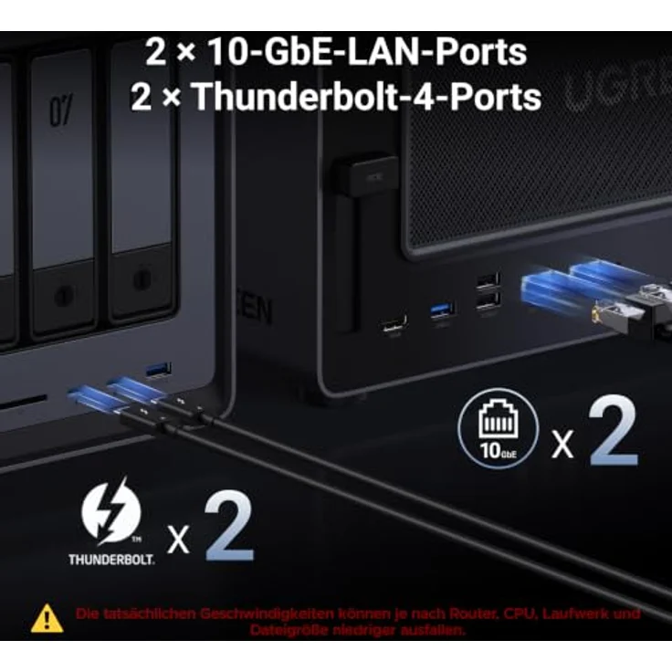 UGREEN NASync DXP8800 Ultra 8-Bay NAS, Intel Core 7, 8GB DDR5 bis 96GB, Dual 10GbE, Dual Thunderbolt 4, 2x M.2 NVMe, 128GB SSD, PCIe Gen4 x4, SD 4.0, 8K HDMI – Bild 3