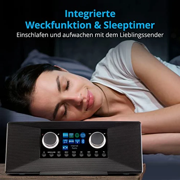 MEDION P85333 Internetradio mit DAB+ (WLAN, UKW, Spotify Connect, Amazon Music, DLNA, USB, Kopfhörer-Anschluss, AUX, Stereo Line-Out Cinch, Sleep Timer) Schwarz – Bild 5