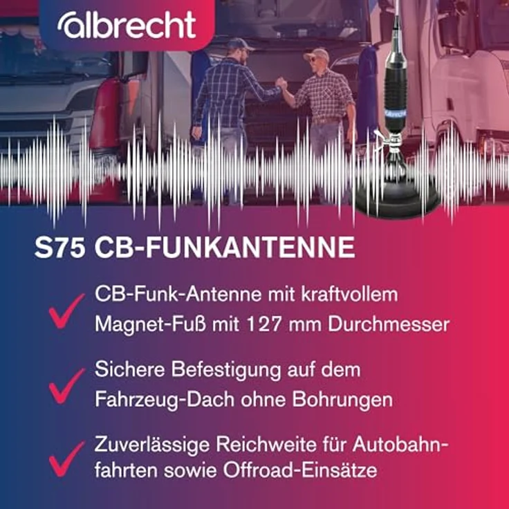 Albrecht 6335 S75 CB-Mobilantenne, 76 cm Magnetfußantenne für PKW, LKW und Transporter – Bild 2