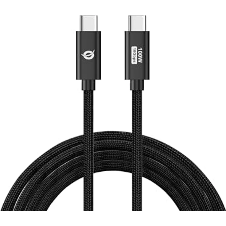 Conceptronic ETTA02B20, USB-C 3.0 Kabel 2m, 5A, 20 Gbps, geflochten, schwarz – Bild 2
