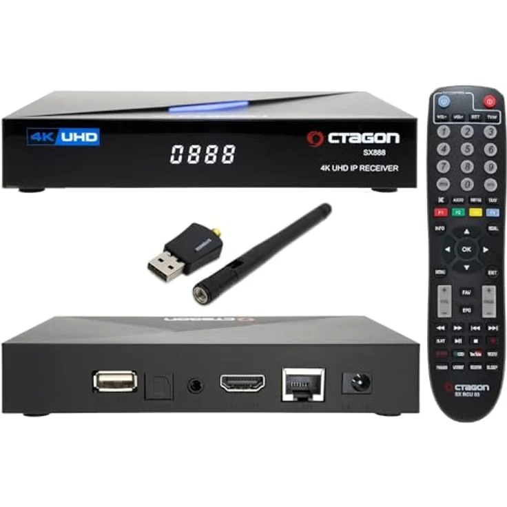 OCTAGON SX888 V2 4K UHD E2 Linux Smart TV Receiver + 600Mbit WLAN Stick - Multiboot SW: Define OS + E2 Linux, WiFi, Kartenleser, Sat to IP, YouTube, Mediathek, Web-Radio, HD, HDMI, Multiroom – Bild 3