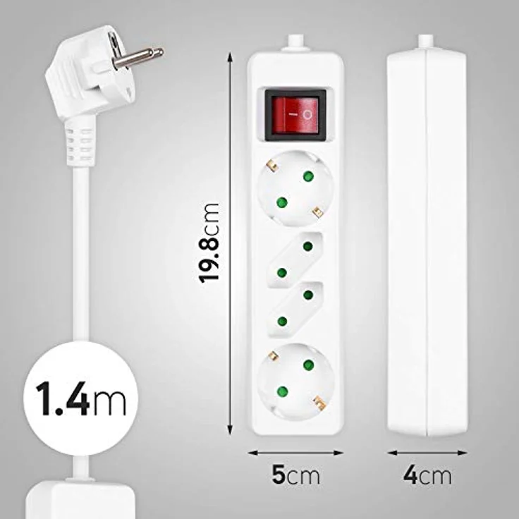 HEITECH Steckdosenleiste, 250 V, 4-fach, mit Schalter, weiß – Bild 2