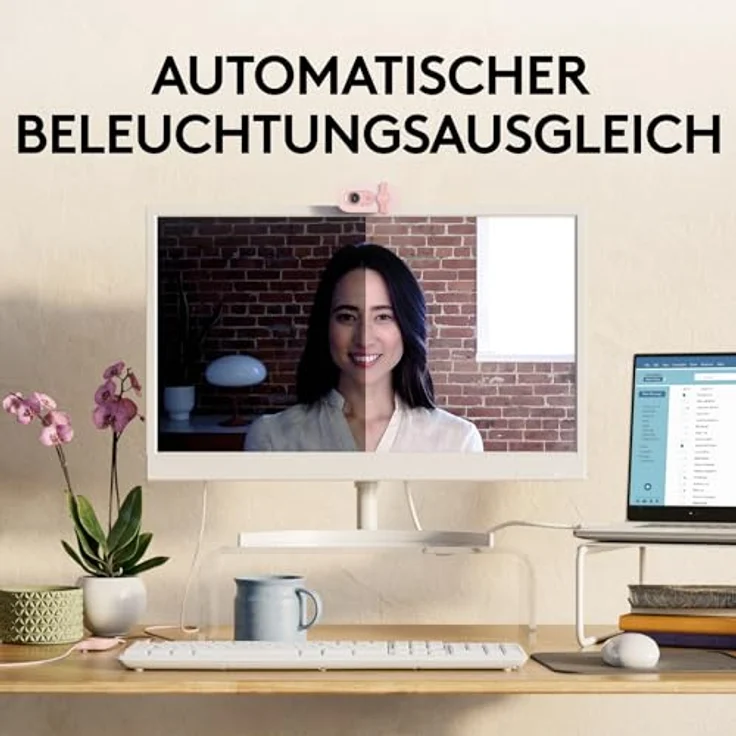 Logitech Brio 100 Full HD-Webcam für Meetings und Streaming, Auto-Lichtausgleich, integriertes Mikrofon, Abdeckblende, USB-A, für Microsoft Teams, Google Meet, Zoom und mehr - Rosa – Bild 3