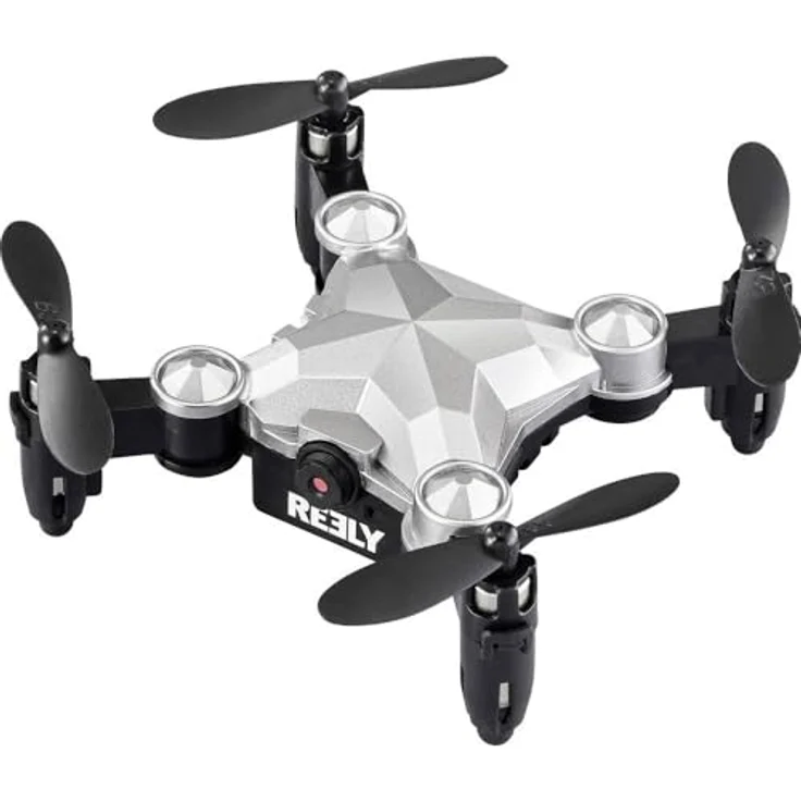 Reely Suitcase Mini Drone 480P RTF, Kameradrohne für Einsteiger mit 360° Flip und Altitude Hold, Silber-Schwarz – Bild 1