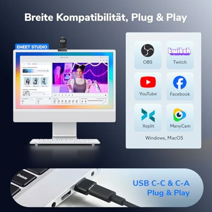 EMEET 4K Webcam Piko, KI-gestützte Dual-Kamera Webcam mit 3 Mikrofon-Arrays und 3 Soundmodi, USB-Webcam für Zoom/Skype – Bild 10