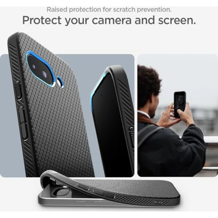 Spigen Liquid Air Hülle Kompatibel mit Google Pixel 9a - Matte Black, Gemustertes TPU mit Eckschutz und Spider Web-Innenbereich – Bild 5