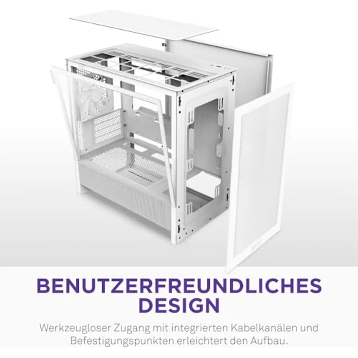 NZXT H3 Flow (2025), All White Midi Tower ATX Gaming Gehäuse mit Glasfenster, mATX/Mini-ITX, optimierte Luftzirkulation und Antistaubfilter – Bild 8