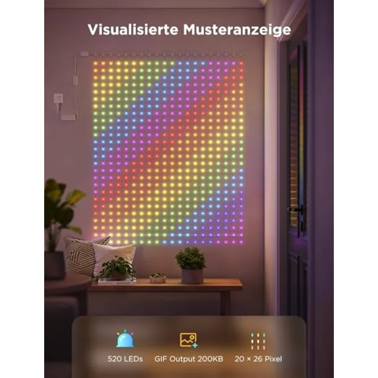 Govee Curtain Lights 3×2m, Smart LED Vorhang mit DIY GIF, RGBIC Color Chaning LED Lichterkette in Zimmer, IP65 Wasserdicht, Kompatibel mit Alexa, Party Deko 1040 LEDs – Bild 2