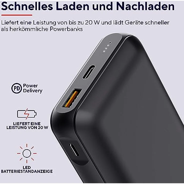 Trust Redoh 20000mAh 20W Powerbank Schnellladefunktion, PD 18W USB-C, QC 3.0 USB, 50% Recyclingkunststoff, Inklusive Kabel, Power Bank Handy, iPhone, iPad, Samsung, Xiaomi, Tablet - Schwarz – Bild 4