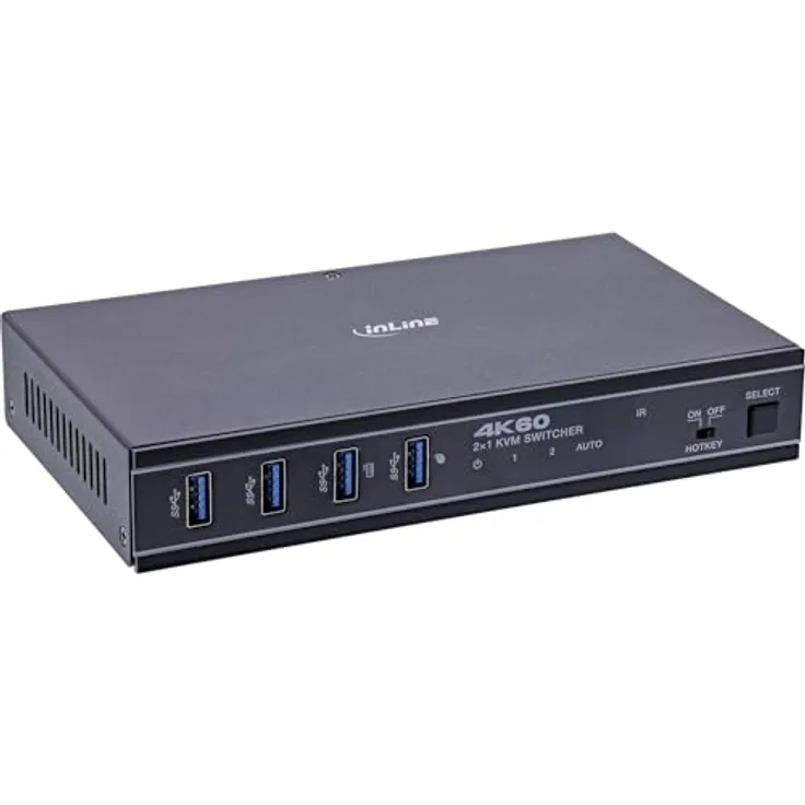 InLine KVM Switch 2-fach, HDMI & USB-C, 4K60Hz, Umschalter mit Ladefunktion, Schwarz