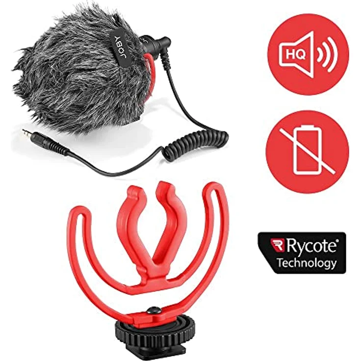 JOBY JB01643-BWW Wavo mobiles Kompaktmikrofon für Kamera-Zubehörschuh mit erschütterungsdämpfender Halterung von Rycote und Fell-Windschutz, für Smartphone, CSC, Camcorder, Mikrofon Handy, YouTube – Bild 3