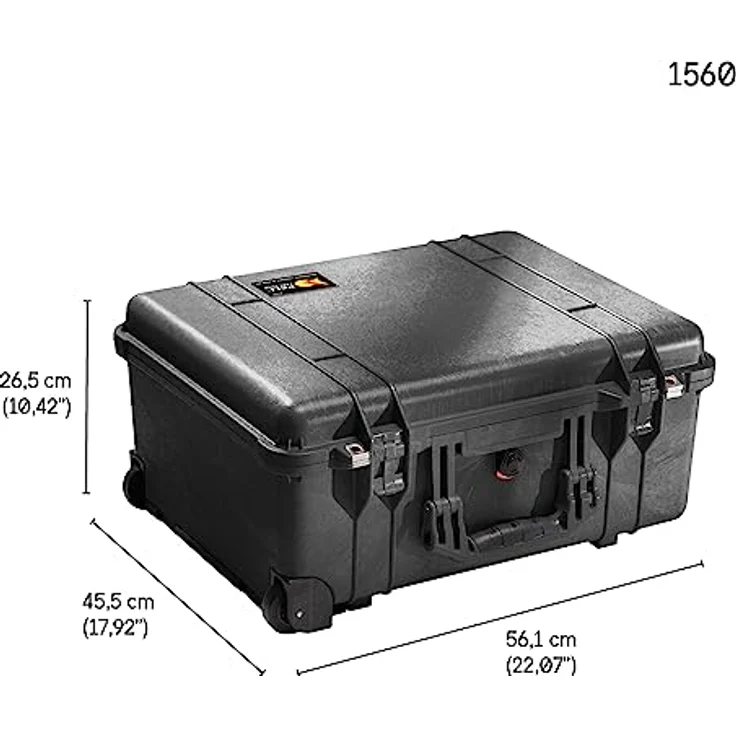 PELI 1560 Langer Schutzkoffer mit Rollen, IP67 Wasser- und Staubdicht, 44L Volumen, Hergestellt in Deutschland, Ohne Schaum, Schwarz – Bild 9