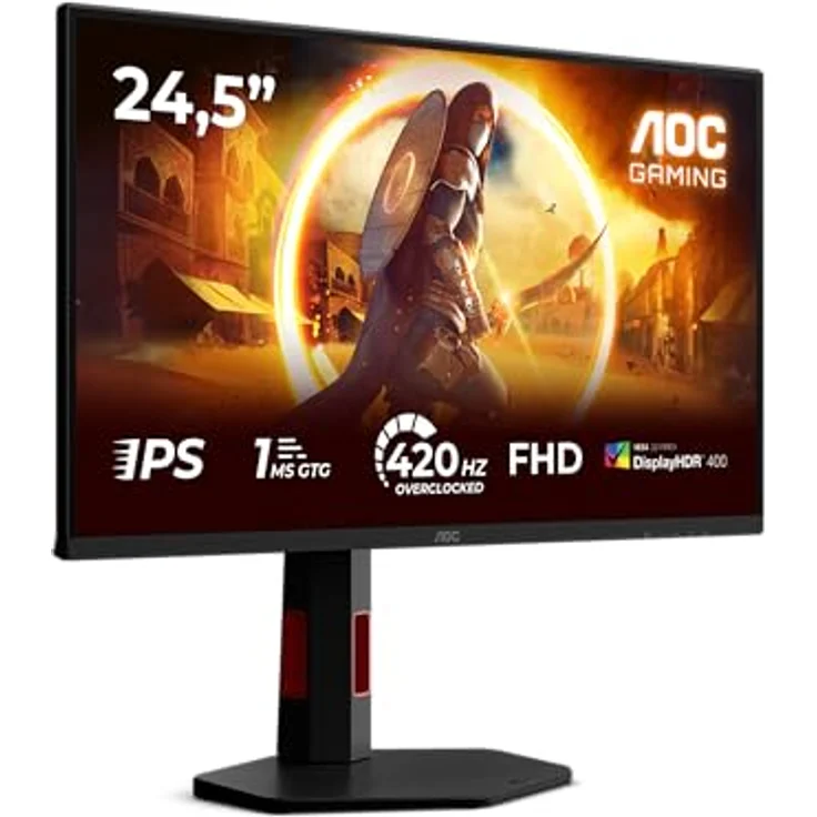 AOC Gaming 25G4KUR, 25 Zoll Full HD Monitor mit 400Hz, 1ms Reaktionszeit, G-Sync, HDR400, schwarz-rot – Bild 1