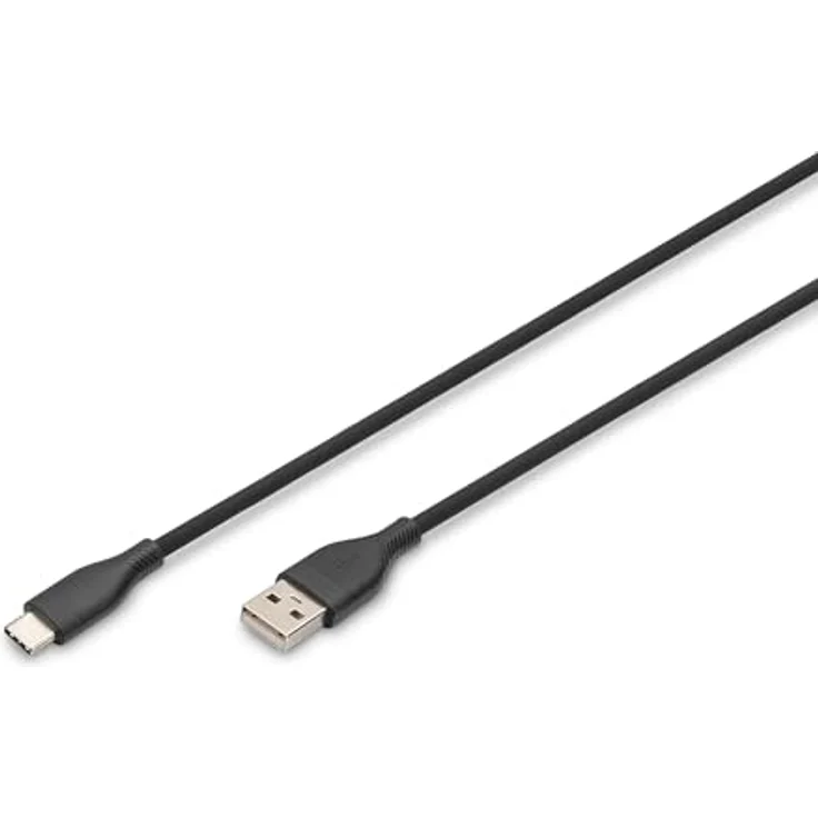 DIGITUS USB 2.0 Anschlusskabel - 1m - USB-A zu Typ-C - High-Speed 480 Mbit/s - 60W Power Delivery - flexibles Silikonkabel - Schwarz – Bild 1