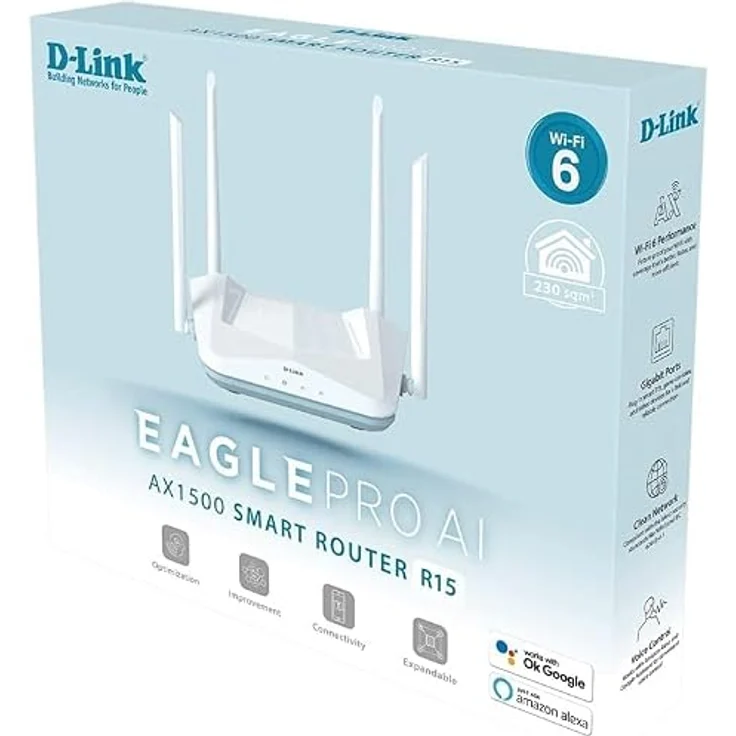 D-Link R15 Smart AX1500, WLAN-Router mit Wi-Fi 6, 1xWAN, 3xLAN, weiss, bis zu 128 Geräte, KI-optimierte Netzwerkleistung, WPA3-Sicherheit – Bild 8