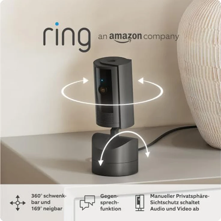 Ring Pan-Tilt Indoor Camera Überwachungskamera (Innenbereich) - 360°-Ansicht, 169° Neigung, schwarz – Bild 6