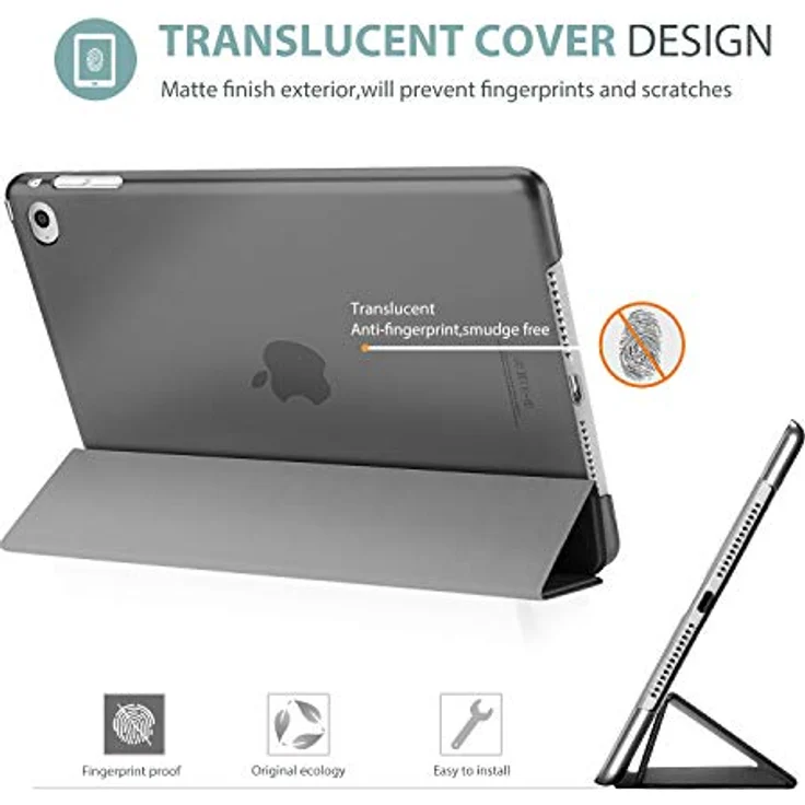 ProCase Hülle für iPad Air 2 (A1566 A1567) - Leichte Stand Schutzhülle mit Translucent Frosted Rückseite, Automatischer Schlaf/Aufwach-Funktion, Grau – Bild 3