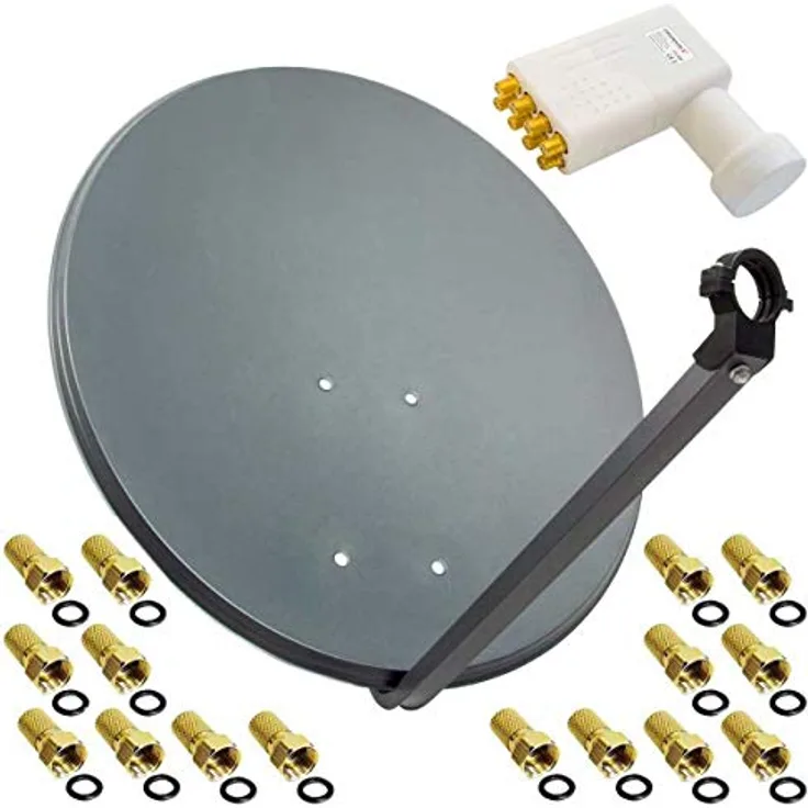PremiumX PXS80 SAT Anlage, 80 cm Anthrazit Antenne mit Octo LNB 8 Ausgängen und 16 F-Steckern