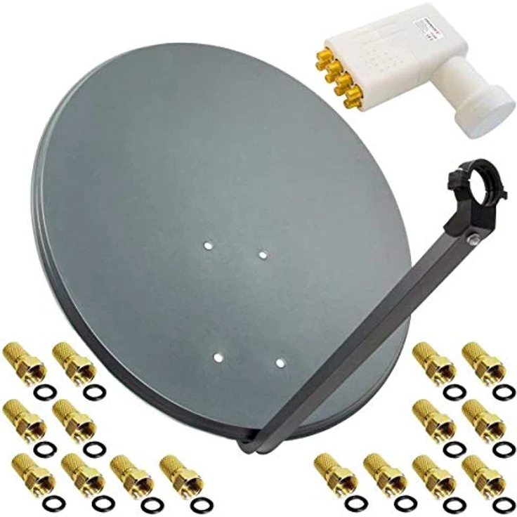 PremiumX PXS80 SAT Anlage, 80 cm Anthrazit Antenne mit Octo LNB 8 Ausgängen und 16 F-Steckern – Bild 1