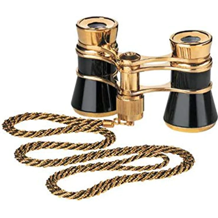 Eschenbach Theaterglas, Fernglas (3 x, 25 mm) in Schwarz-Gold mit Umhängekette im Kordel-Design – Bild 1
