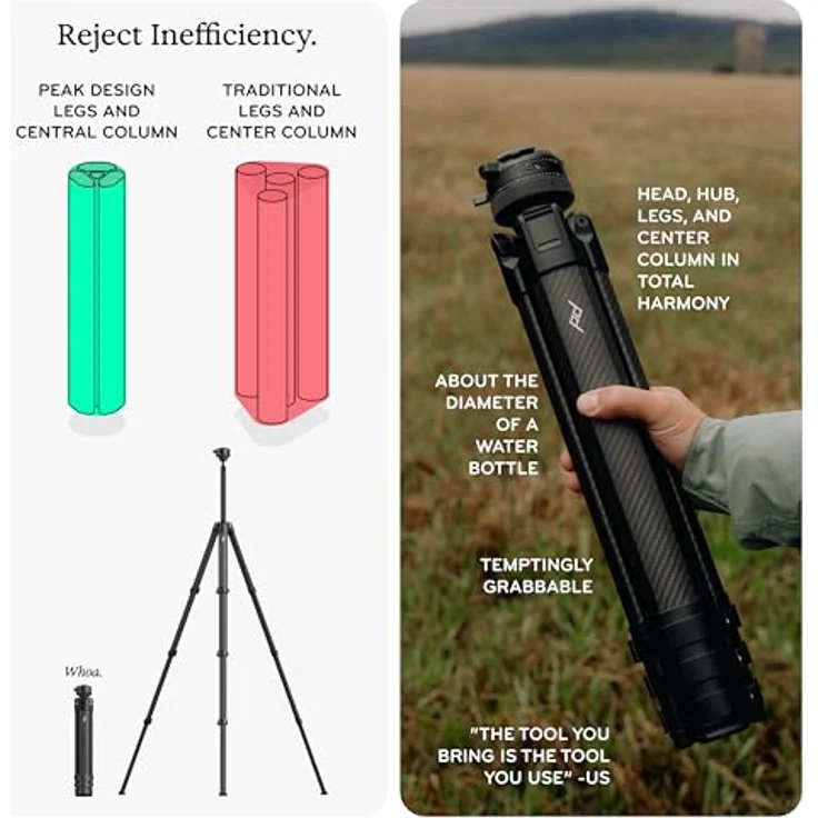 Peak Design Pro Lite Tripod, leichtes Stativ mit 15,9 kg Tragkraft und Pro-Kugelkopf, schwarz – Bild 4